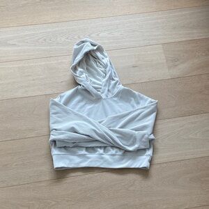 Garage White Cropped Ribbed Hoodie